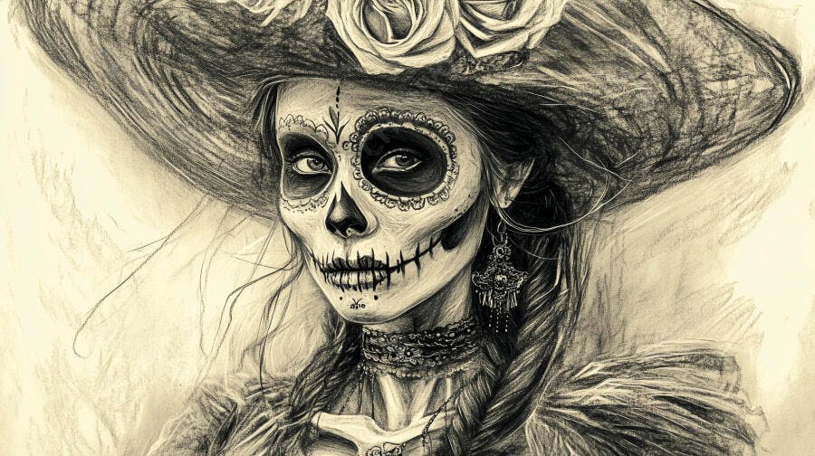 Ilustração La Catrina Dia dos Mortos México Desenho