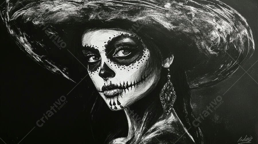Foto Mulher Catrina Maquiagem Caveira Mexicana Dia dos Mortos