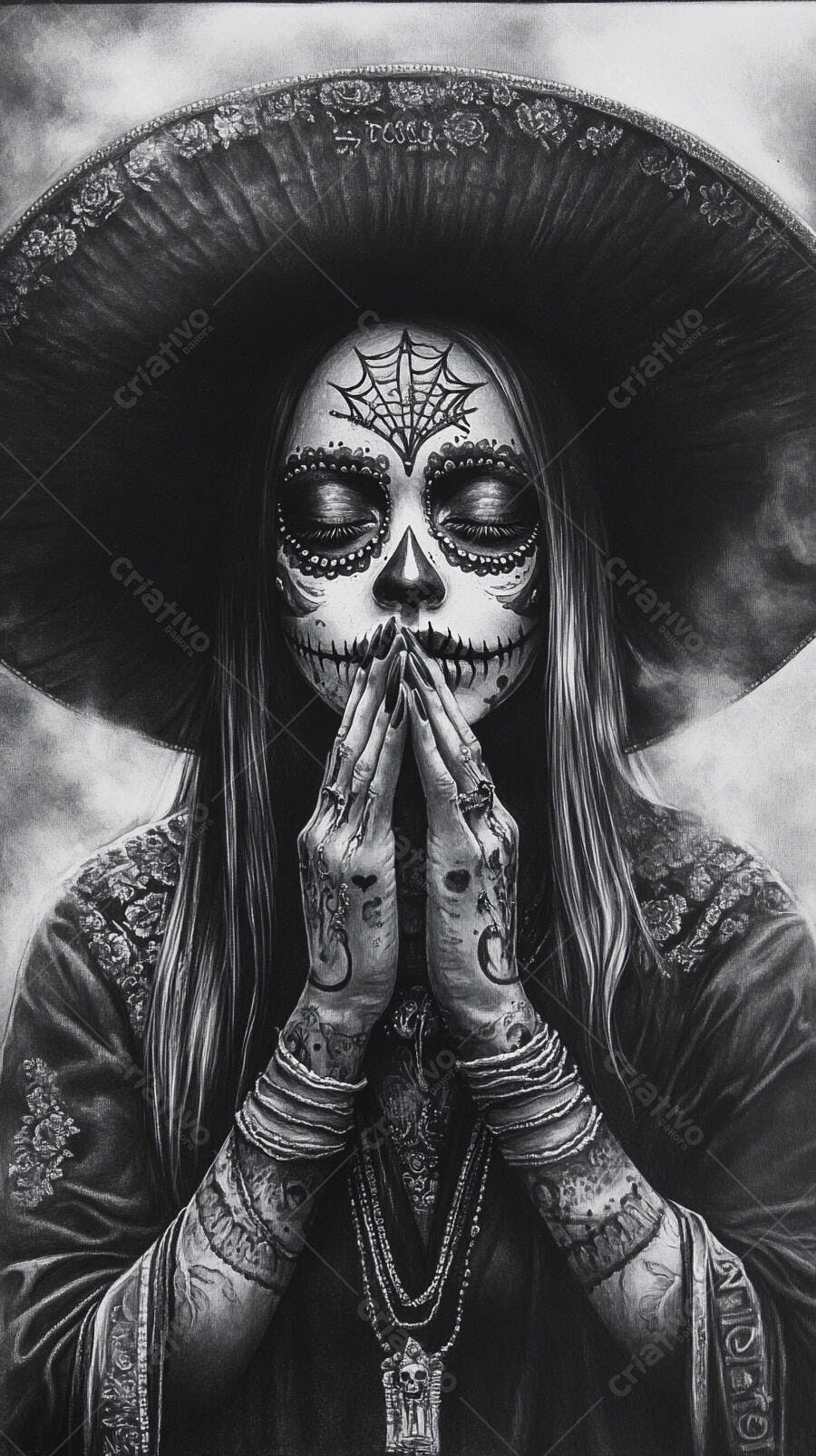 Foto Mulher Catrina Maquiagem Caveira Mexicana Sombrero