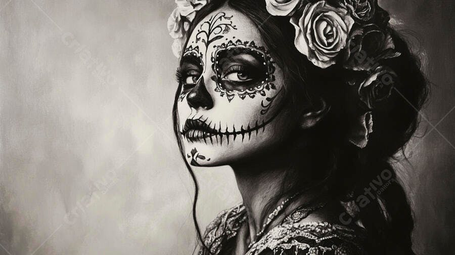 Foto Mulher Maquiagem Caveira Mexicana Dia dos Mortos