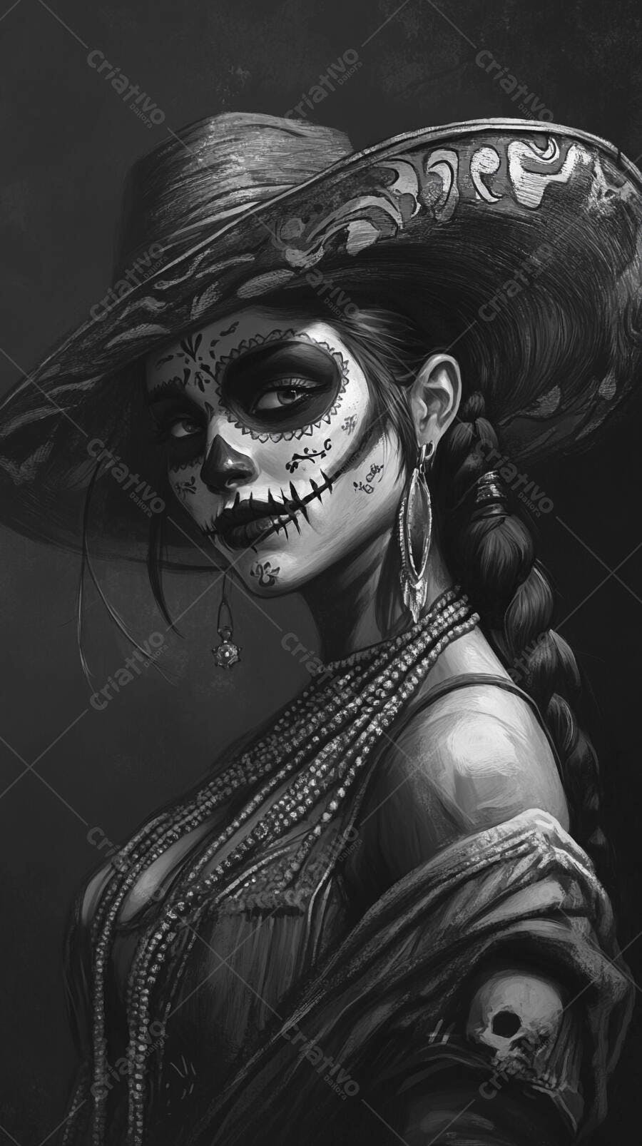 Foto Mulher Catrina Maquiagem Caveira Mexicana Sombrero