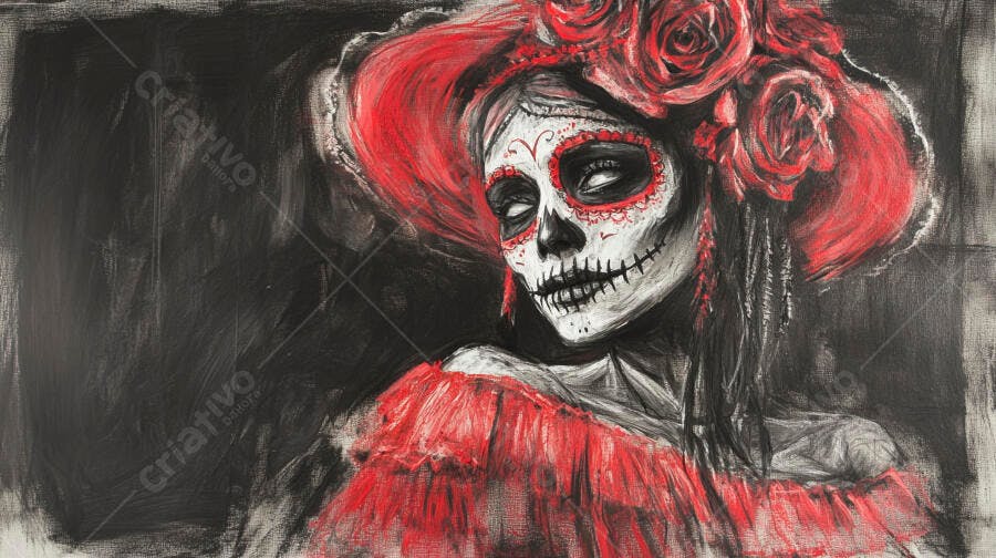Desenho La Catrina Dia de Los Muertos Caveira Mexicana