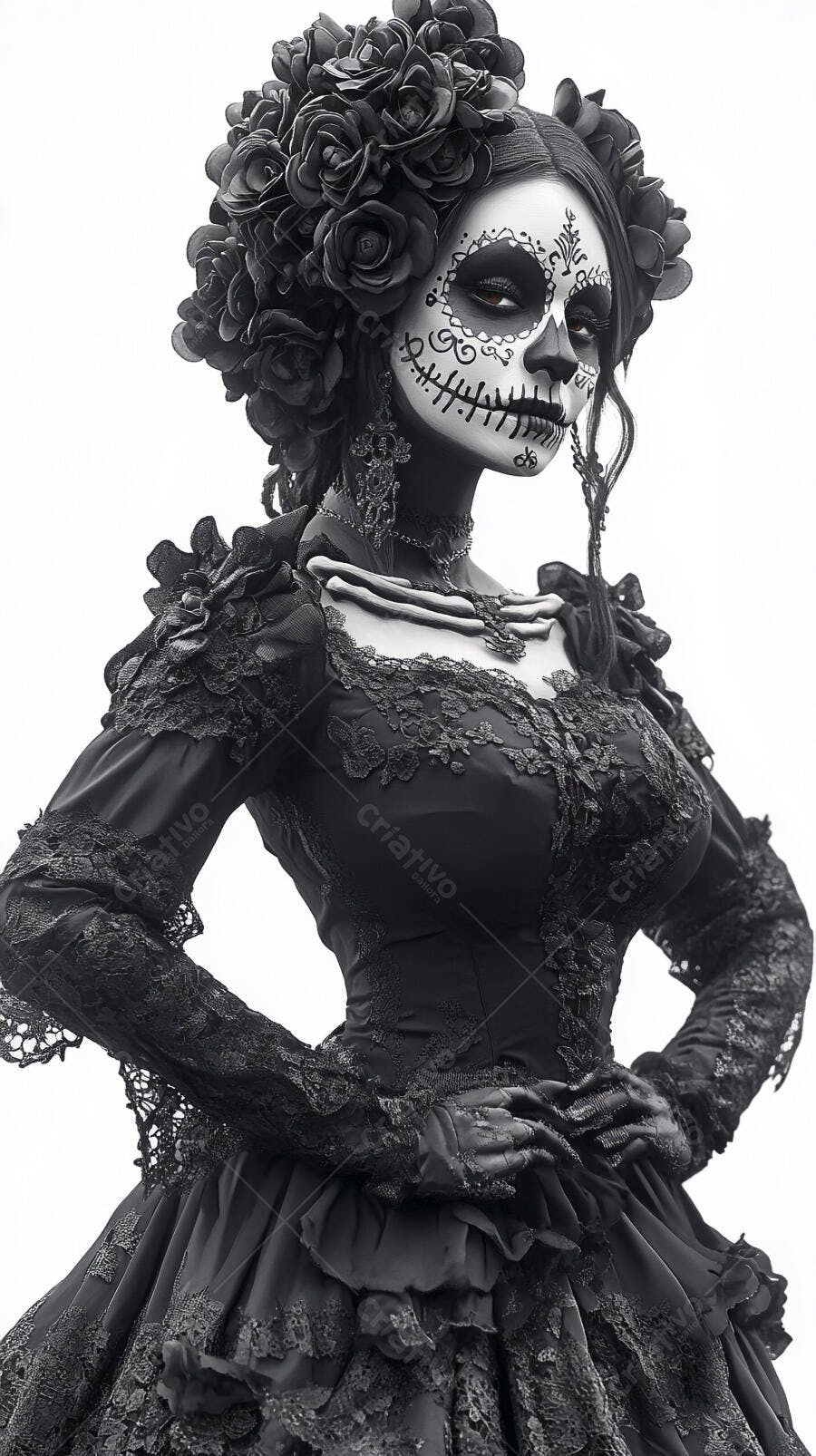 Foto Mulher Catrina Dia dos Mortos Maquiagem Floral