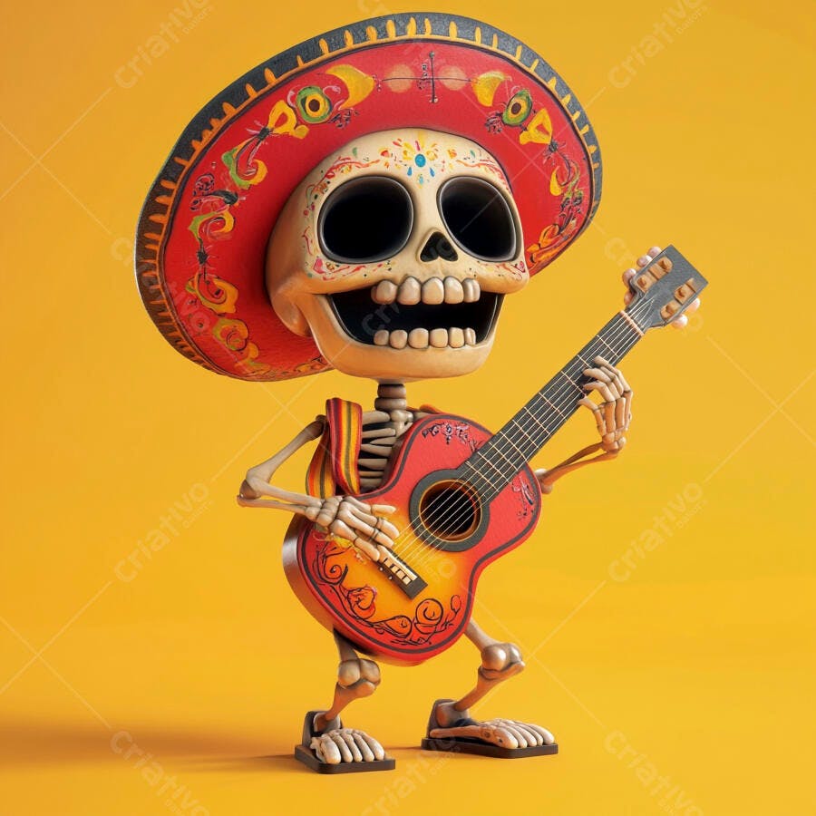 Foto Caveira Mexicana Sombrero Guitarra Dia de Los Muertos