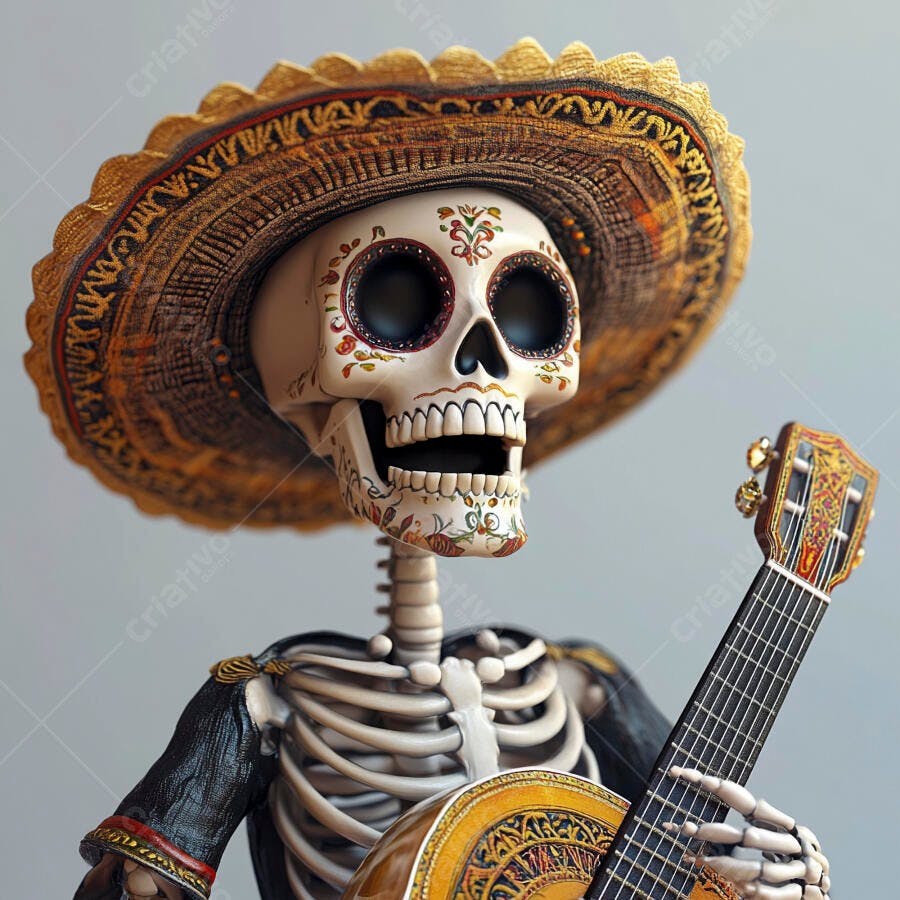 Foto Caveira Mexicana Sombrero Guitarra Dia dos Mortos