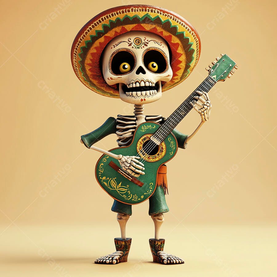 Foto Caveira Mexicana Mariachi Tocando Violão Dia dos Mortos