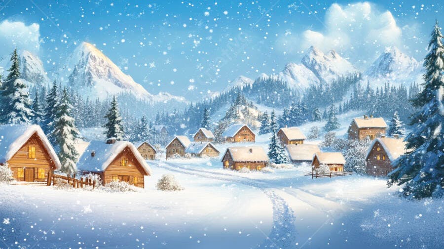 Paisagem de Inverno Aldeia Nevada Neve Natal