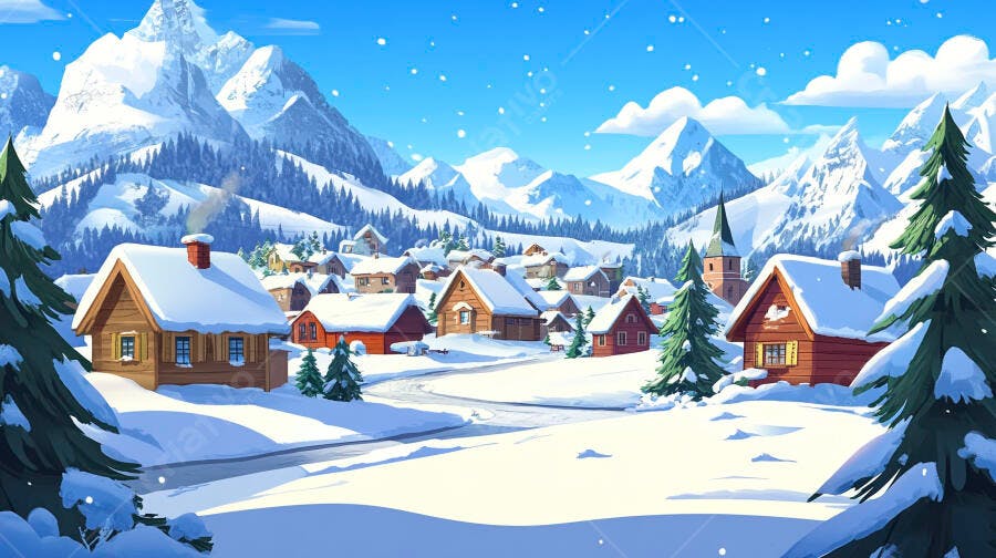 Ilustração Vila Nevada Natal Montanhas Inverno