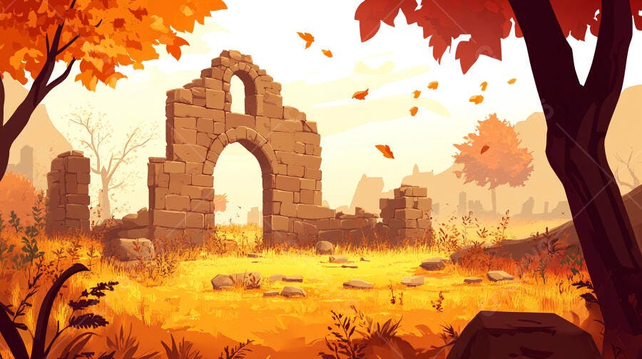 Ruínas Antigas Outono Paisagem Ilustração Digital