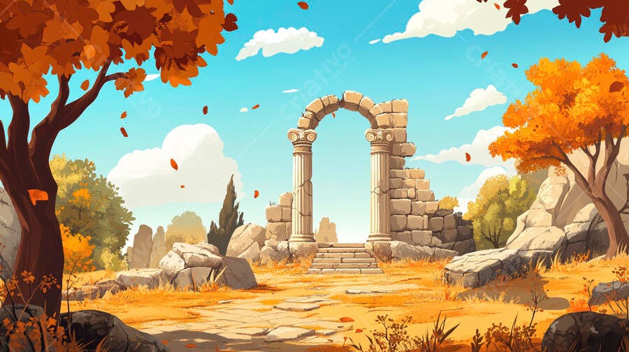 Ilustração Ruínas Romanas Outono Paisagem Histórica