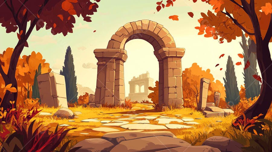 Ilustração Ruínas Romanas Antigas Outono Cenário Histórico