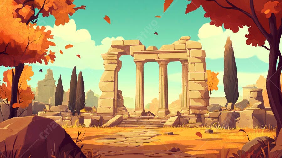 Ruínas Gregas Antigas Outono Ilustração Digital