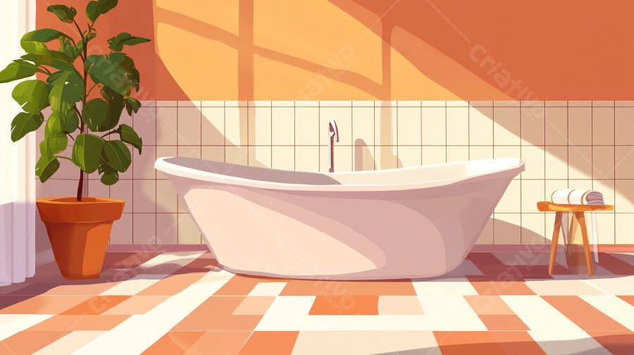 Ilustração Banheiro Moderno Banheira Planta Luz Solar