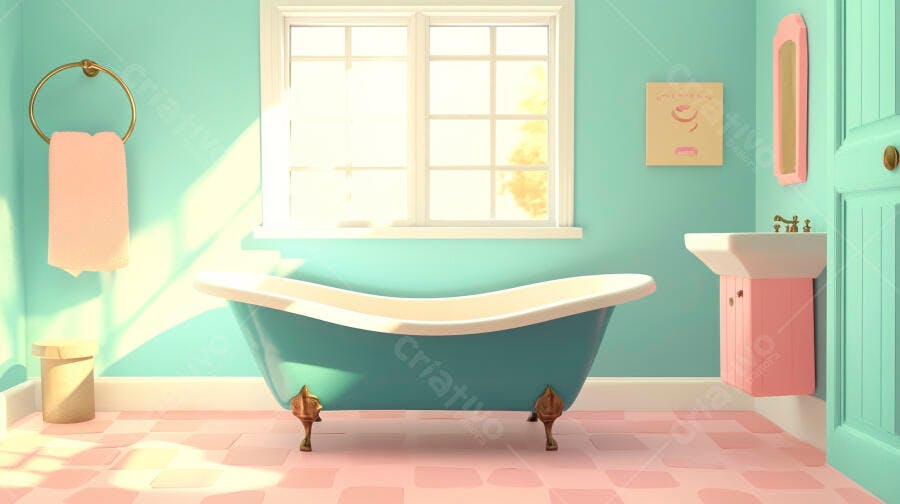Foto Banheiro Vintage Azul Tiffany Rosa Claro Iluminação Natural