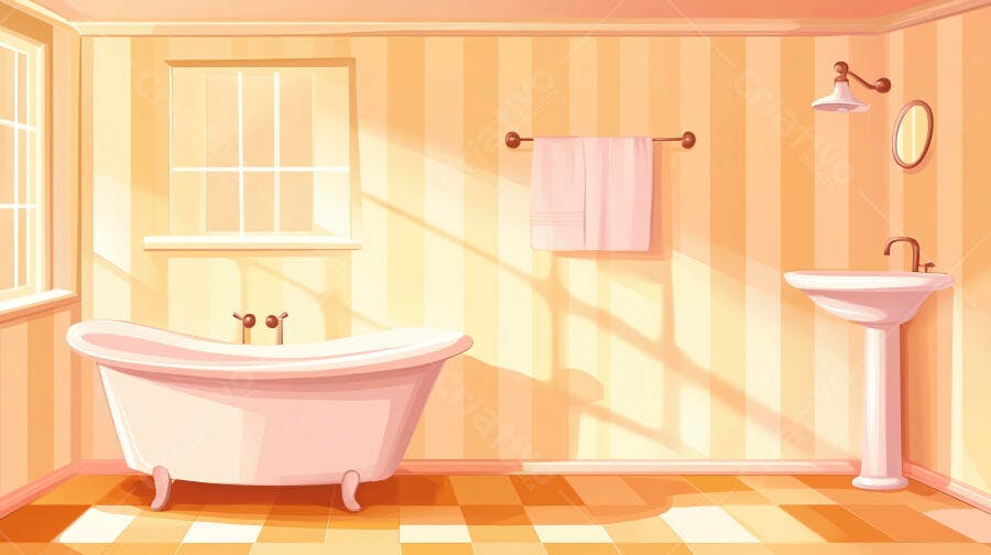 Banheiro Vintage Ilustração Desenho Animado Estilo Retrô