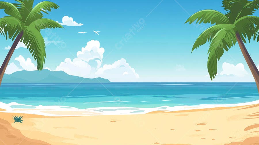 Cenário Praia Tropical Coqueiros Mar Azul Verão