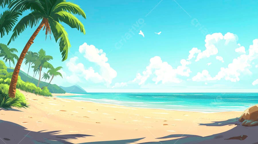 Foto Praia Tropical Coqueiros Mar Azul Verão Ilustração