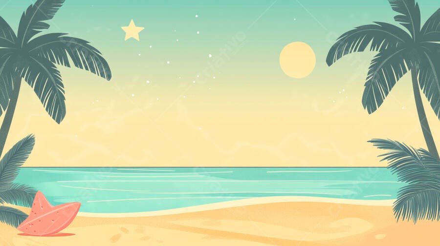 Praia Tropical Ilustração Verão Coqueiros Surf Fundo