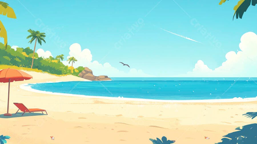 Ilustração Praia Tropical Verão Cenário Relaxante