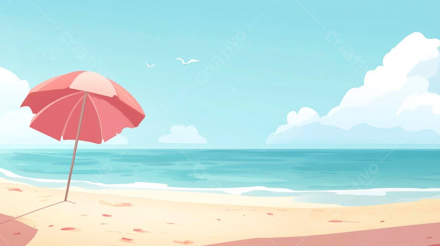 Foto Praia Verão Guarda-Sol Rosa Mar Azul Céu