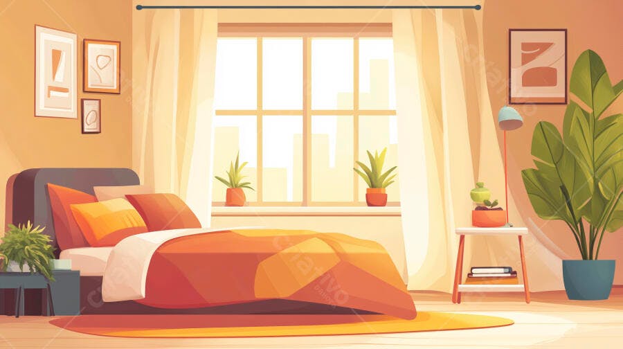 Quarto Moderno Ilustração Minimalista Aconchegante