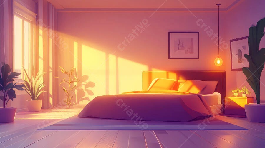 Foto Quarto Aconchegante Iluminação Dourada Pôr do Sol