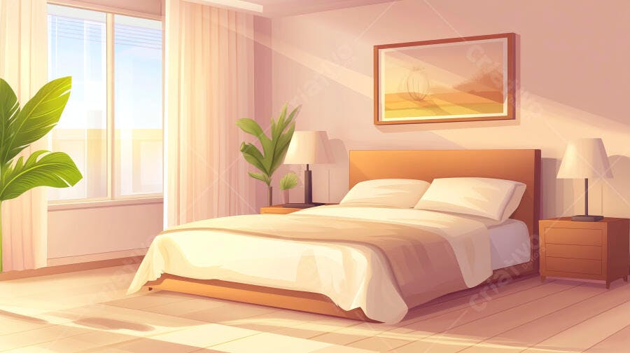 Quarto Moderno Ensolarado Estilo Anime Iluminação Natural