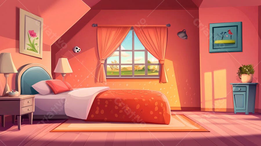 Quarto de Criança Aconchegante Ilustração Cartoon