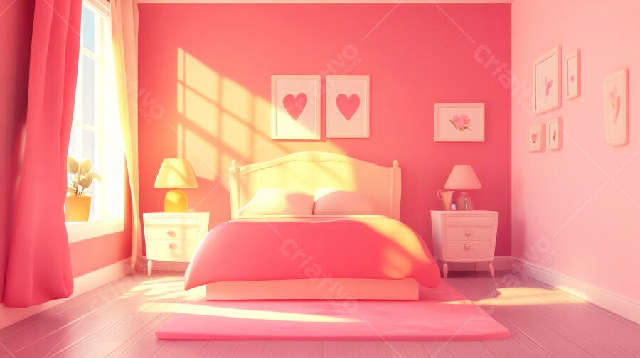 Foto Quarto Rosa Cama Casal Iluminação Natural Aconchegante