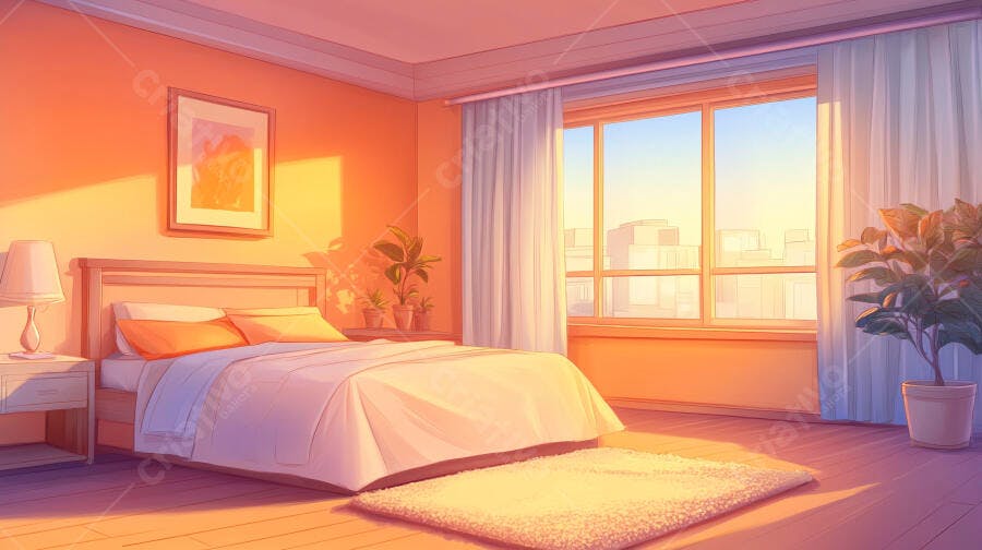 Foto Quarto Aconchegante Amanhecer Janela Iluminação Dourada