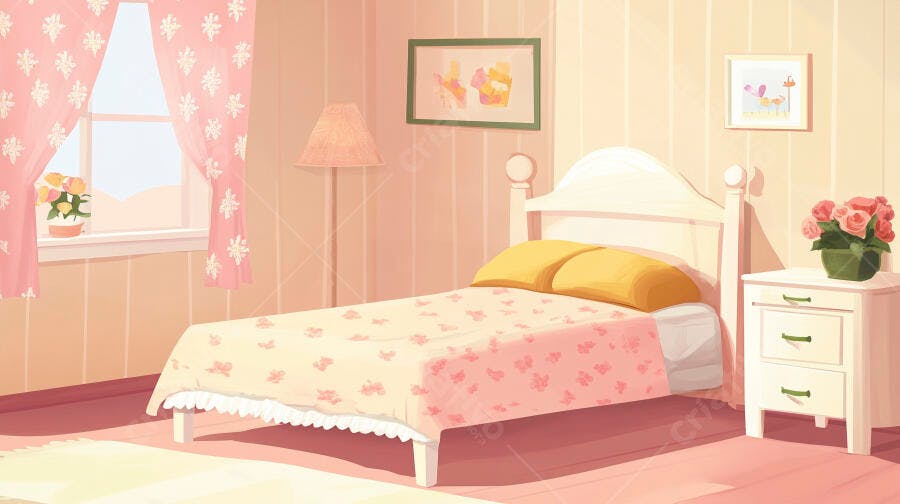 Quarto Infantil Rosa Desenho Animado Cama Branca