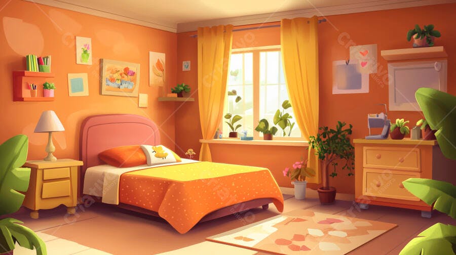 Foto Quarto Aconchegante Laranja Amarelo Iluminação Natural