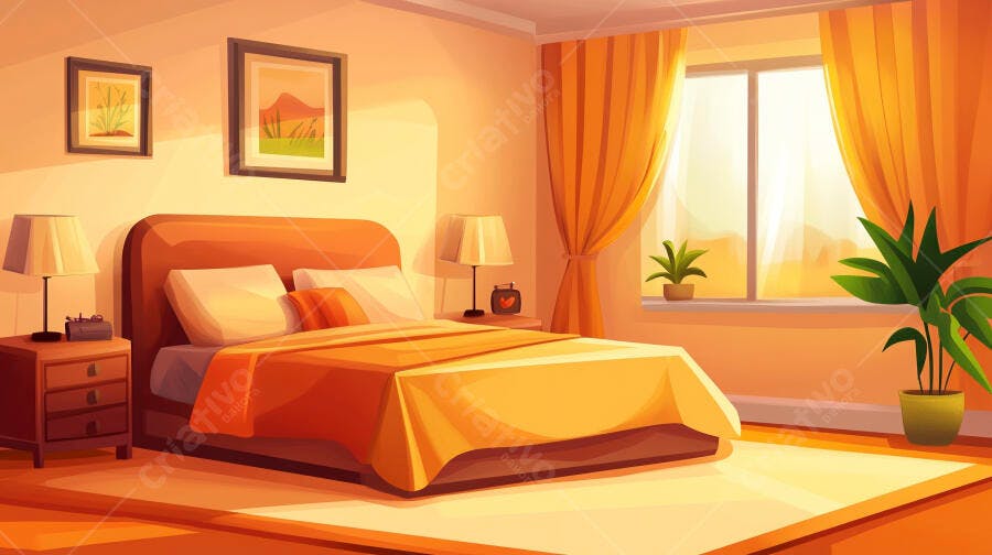 Quarto Casal Aconchegante Ilustração Desenho Animado