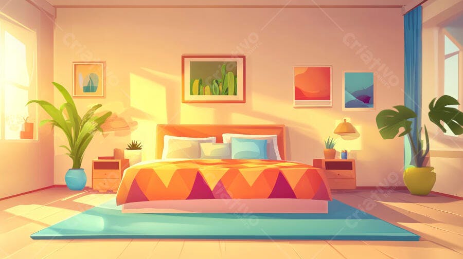 Quarto Moderno Ilustração Desenho Animado Estilo Flat Design
