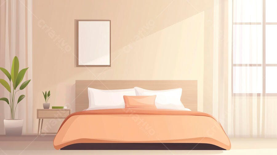 Quarto Moderno Cama de Casal Decoração Minimalista Ilustração
