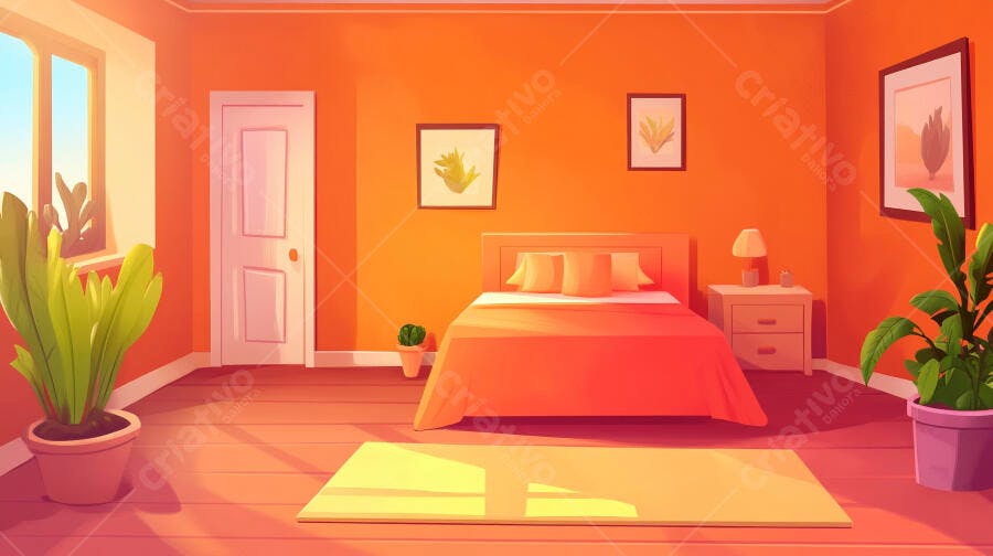 Quarto Laranja Ilustração Vetorial Desenho Animado