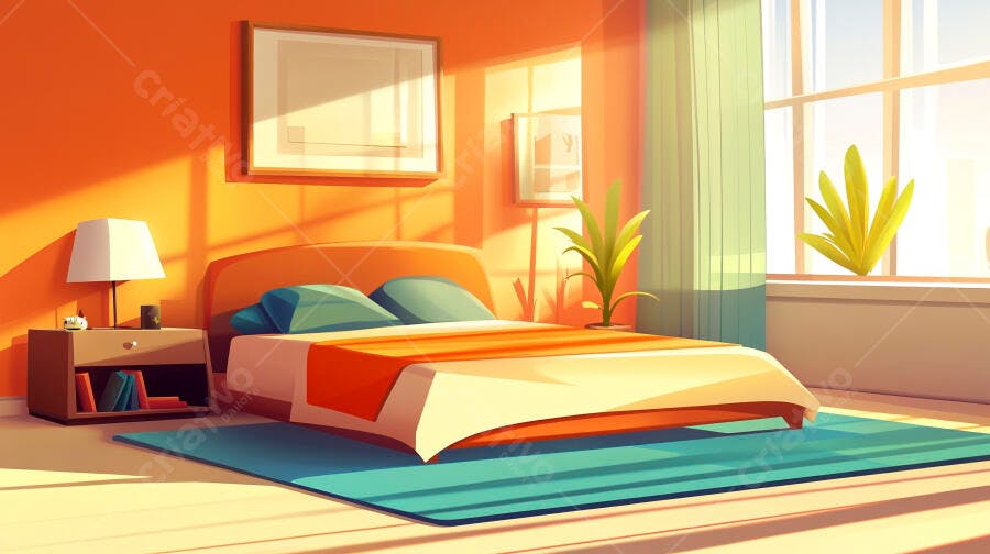 Foto Quarto Aconchegante Ilustração 3D Estilo Minimalista Sol Manhã