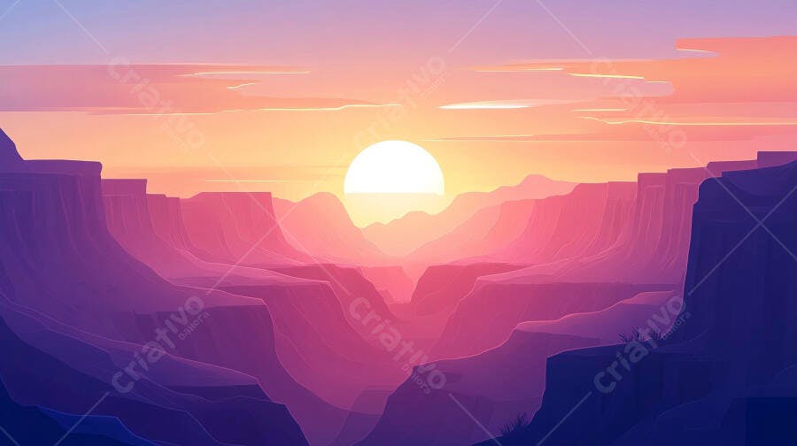 Ilustração Pôr do Sol Montanhas Deserto Tons Roxo Laranja