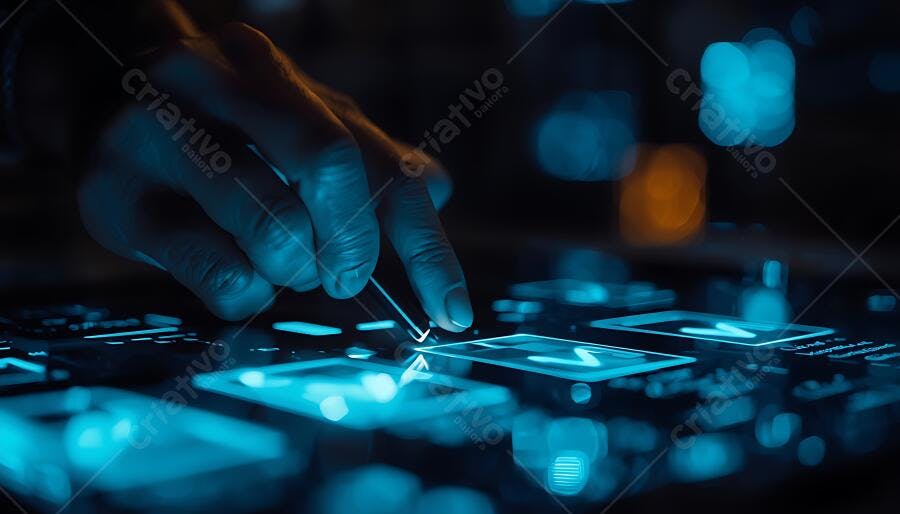 Foto Mão Tocando Tela Interativa Tecnologia Digital Futuro