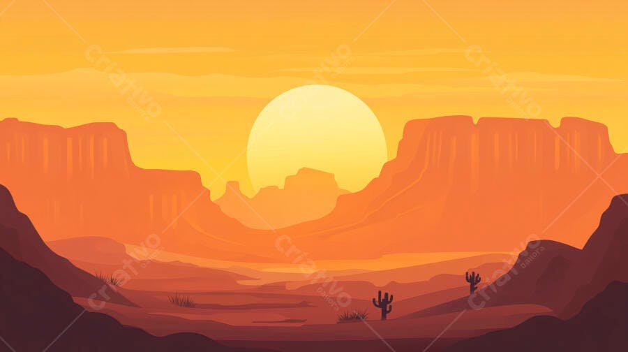 Paisagem Deserto Pôr do Sol Cactos Montanhas Laranja