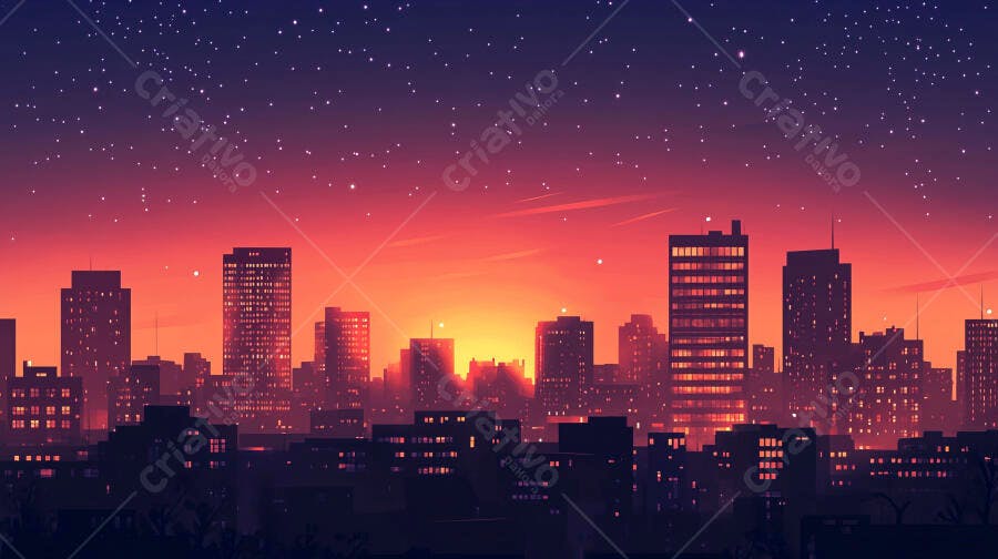 Pôr do Sol Cidade Silhueta Céu Estrelado Noturno