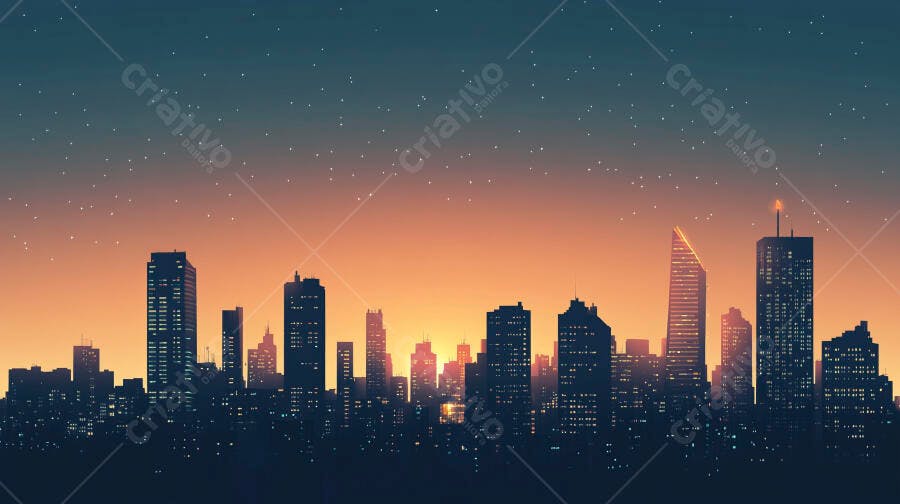 Foto Silhueta Cidade Arranha-Céus Pôr do Sol Estrelas