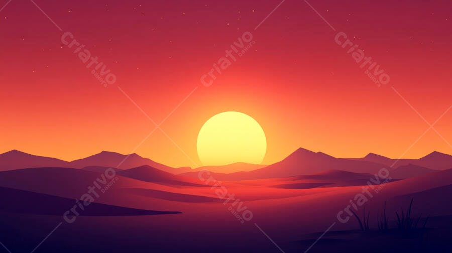 Pôr do Sol Deserto Montanhas Céu Laranja Vermelho Ilustração Vetorial