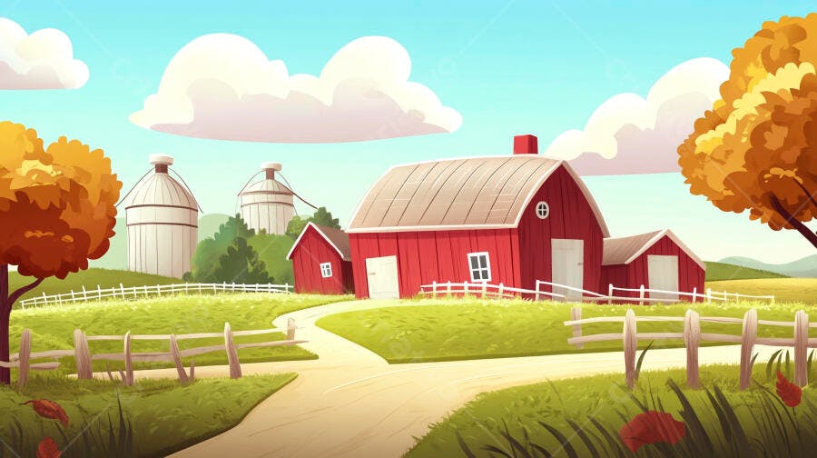 Ilustração Fazenda Vermelha Desenho Animado Campo