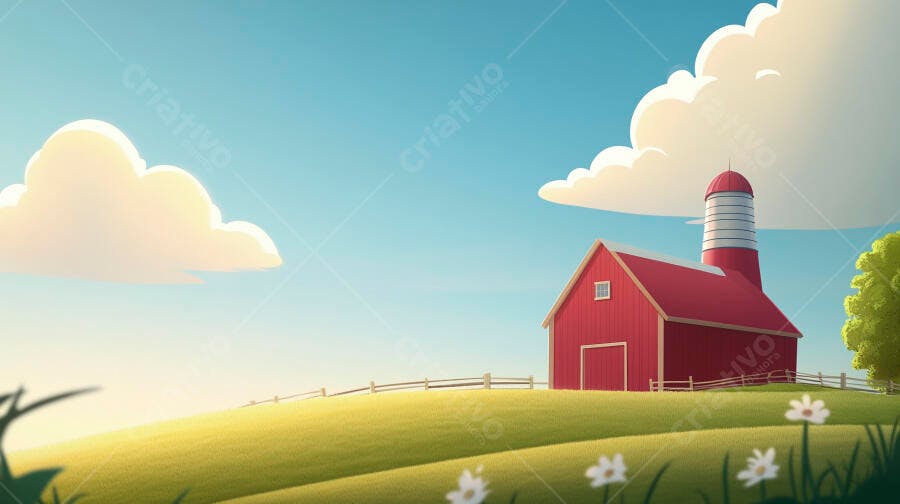Foto Celeiro Vermelho Fazenda Campo Aberto Céu Azul
