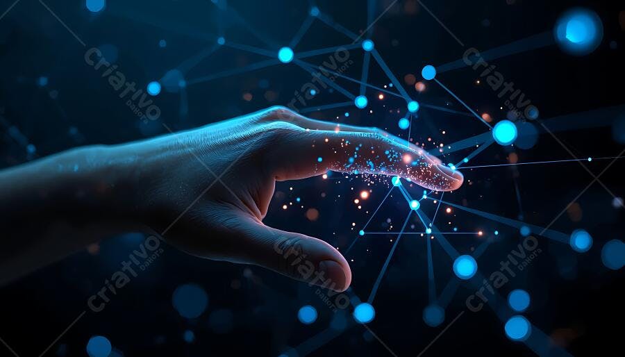 Foto Mão Tocando Rede Conectada Digital Tecnologia Futuro