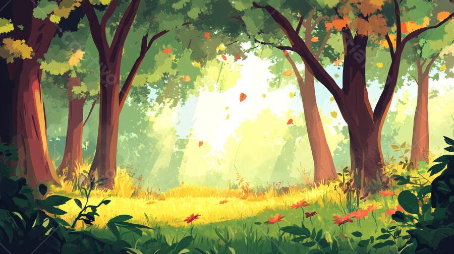 Ilustração Floresta Verde Outono Luz Solar Natureza
