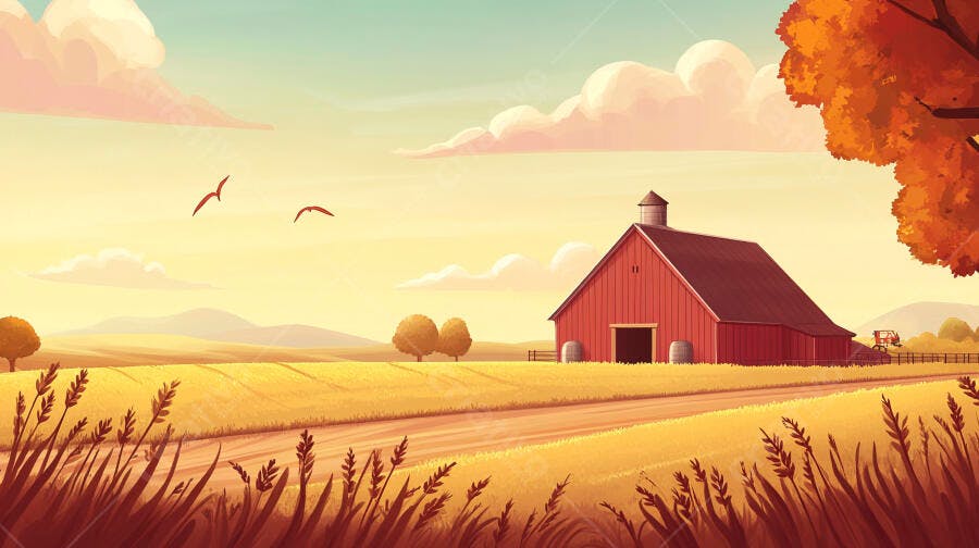 Ilustração Celeiro Vermelho Campo Dourado Outono