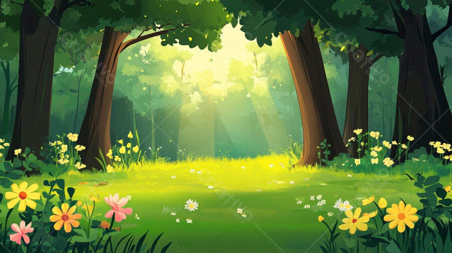 Floresta Encantada Ilustração Desenho Animado Fundo Natureza