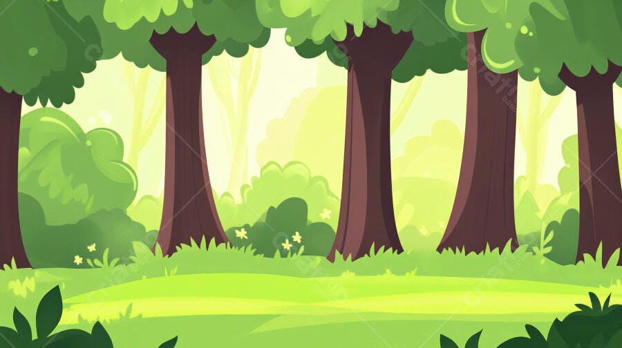 Ilustração Floresta Verde Clima Tropical Cenário Desenho Animado